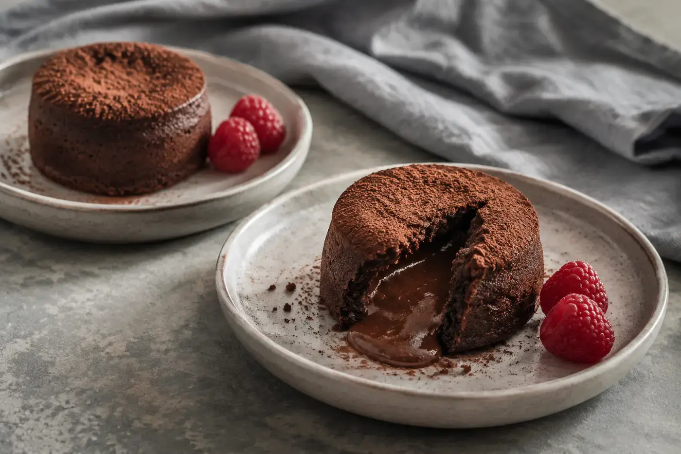 Chocolade-lavacakeje met warme, vloeibare chocoladekern.