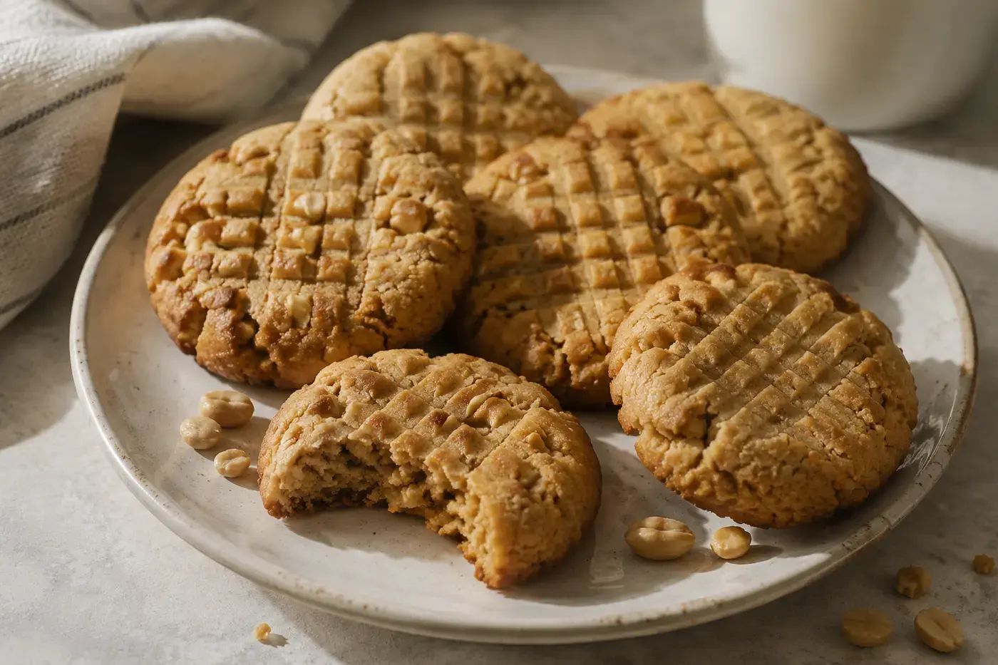 Pindakaaskoekjes met een klassiek kruismotief.